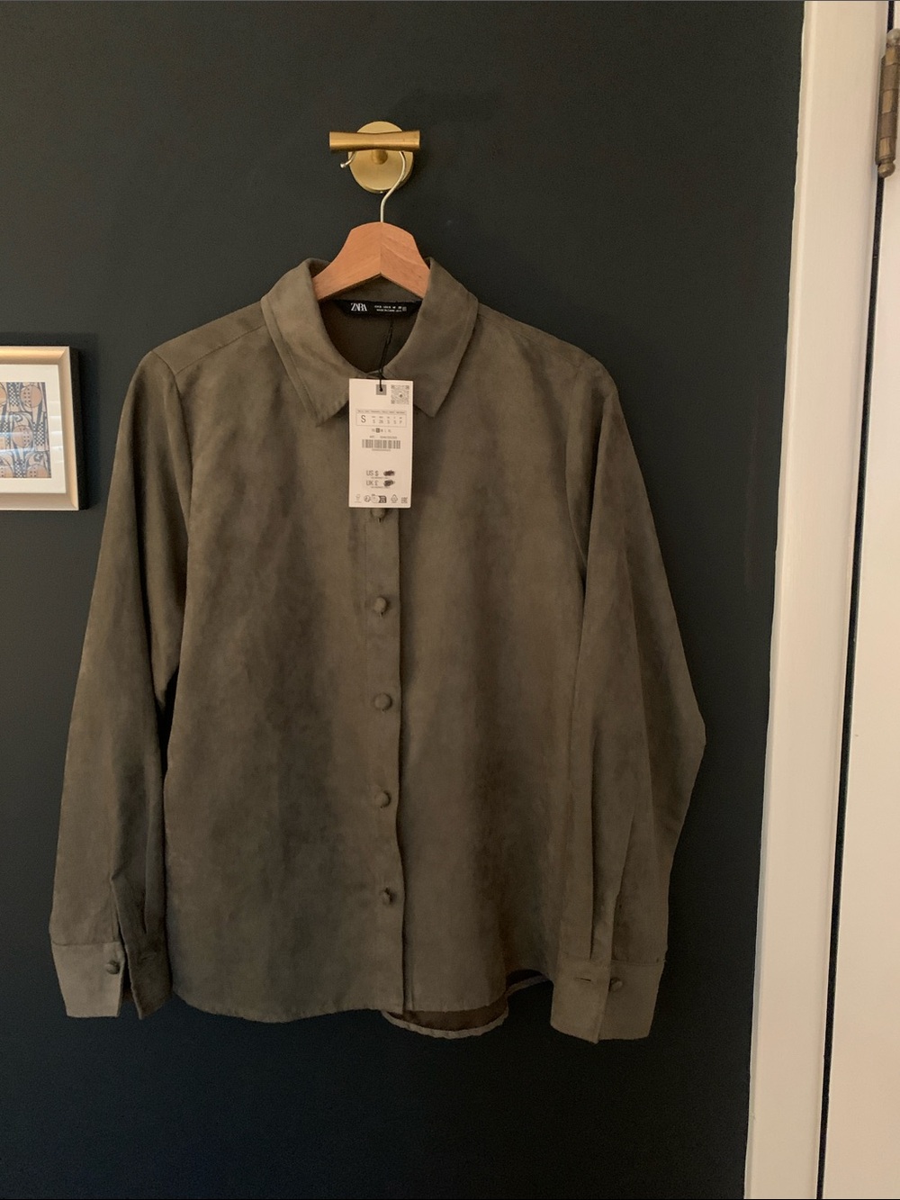 Zara green faux suede shirt/blouse